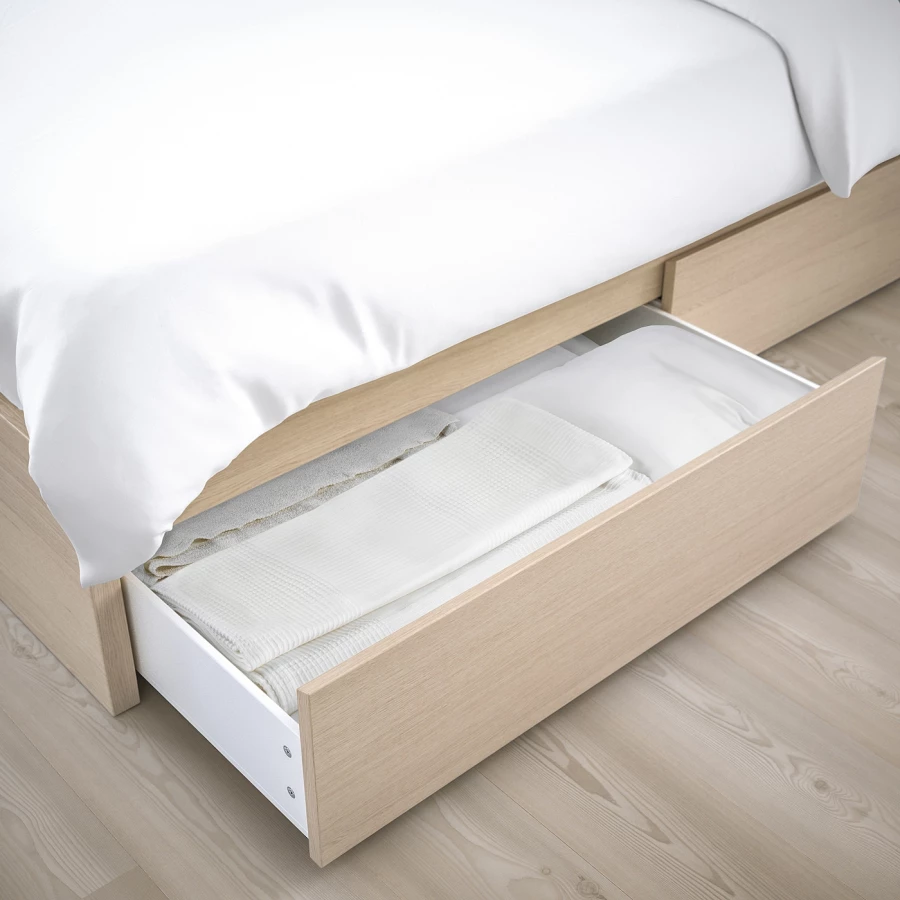 Каркас кровати с 2 ящиками для хранения - IKEA MALM, 200х90 см, под беленый дуб, МАЛЬМ ИКЕА (изображение №5)