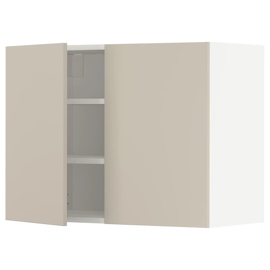 Навесной шкаф с полкой - METOD IKEA/ МЕТОД ИКЕА, 80х60 см, светло-коричневый/белый (изображение №1)