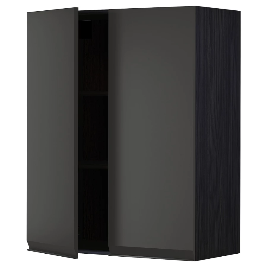 Навесной шкаф с полками и  2 дверцы - METOD / MAXIMERA IKEA/  МЕТОД/МАКСИМЕРА ИКЕА, 100х80 см, черный (изображение №1)