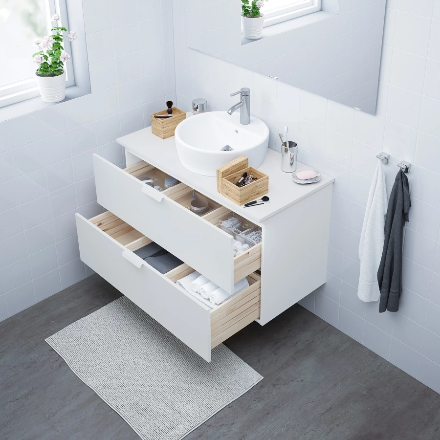 Шкаф под умывальник с 2 ящиками - GODMORGON IKEA/ ГОДМОРГОН ИКЕА, 100х58 см, белый (изображение №2)