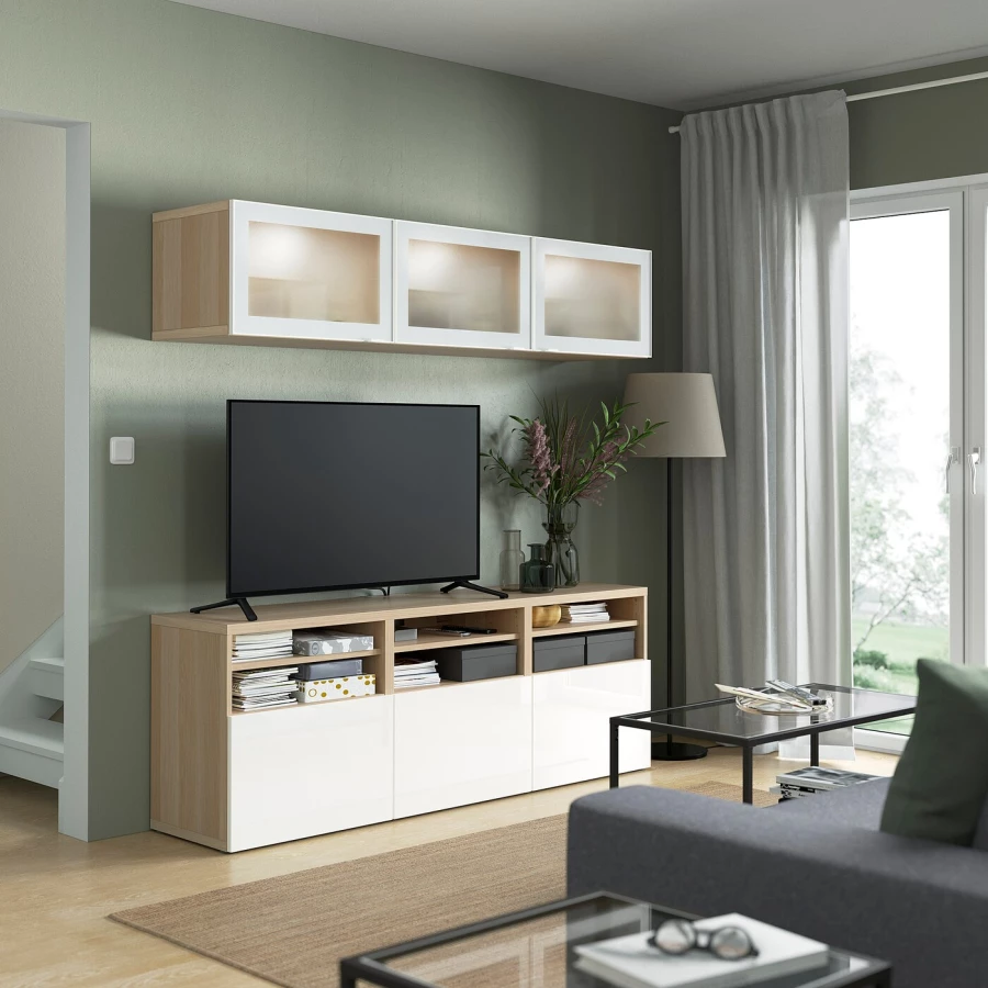 Комбинация для хранения ТВ - IKEA BESTÅ/BESTA, 192x42x180см, белый/светло-коричневый, БЕСТО ИКЕА (изображение №5)