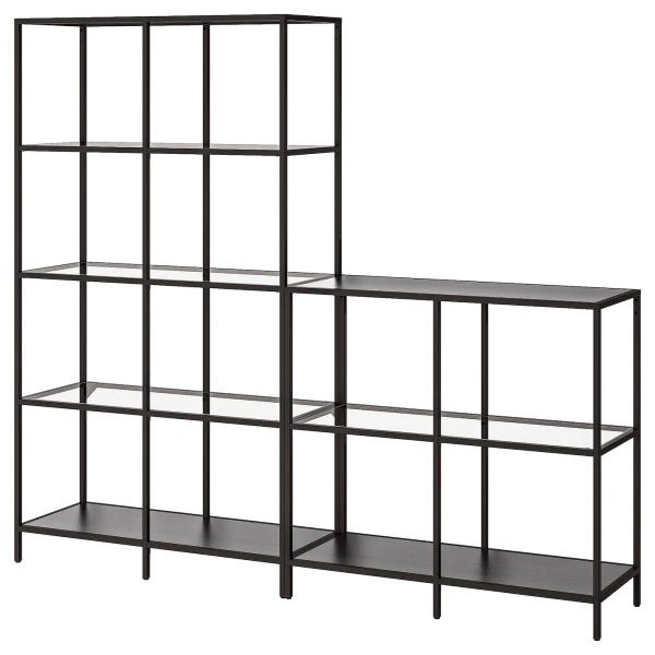 Стеллаж - IKEA VITTSJÖ/VITTSJO, 200х36х175 см, черно-коричневый/стекло, ВИТШЁ/ВИТШЕ ИКЕА
