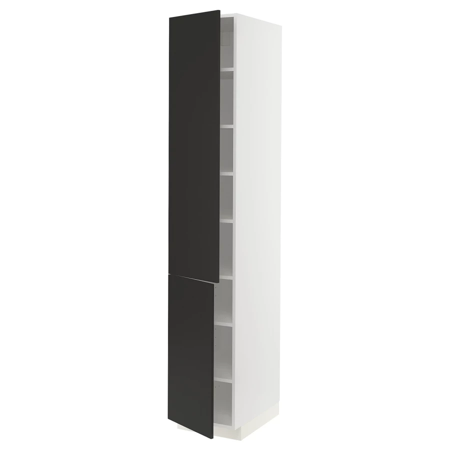 Высокий кухонный шкаф с полками - IKEA METOD/МЕТОД ИКЕА, 220х60х60 см, белый/черный (изображение №1)