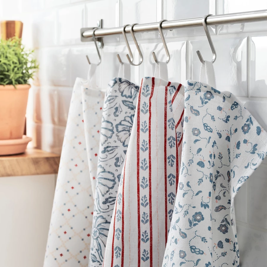 Кухонное полотенце - IKEA INAMARIA, 40х30 см, узорчатое синее/розовое, ИНАМАРИЯ ИКЕА (изображение №4)