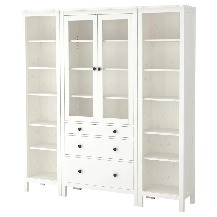 Шкаф со стеклянными дверцами - IKEA HEMNES/ ХЕМНЭС  ИКЕА,188x197х37 см, белый, (изображение №1)