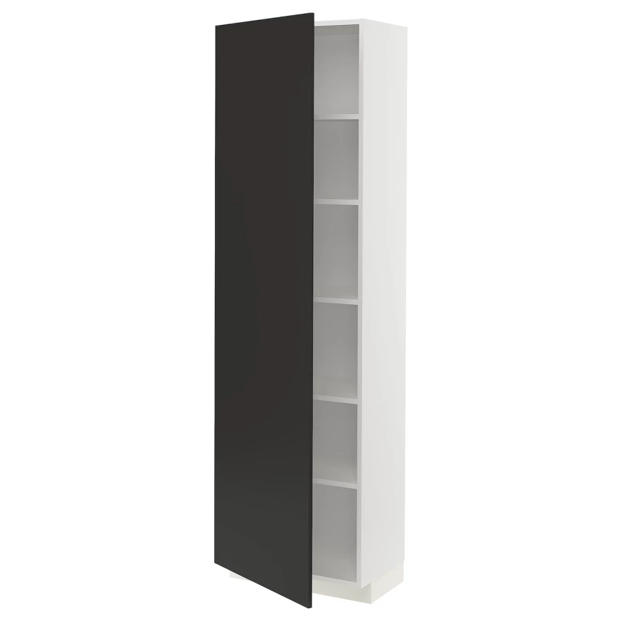 Высокий кухонный шкаф с полками - IKEA METOD/МЕТОД ИКЕА, 200х37х60 см, белый/черный (изображение №1)