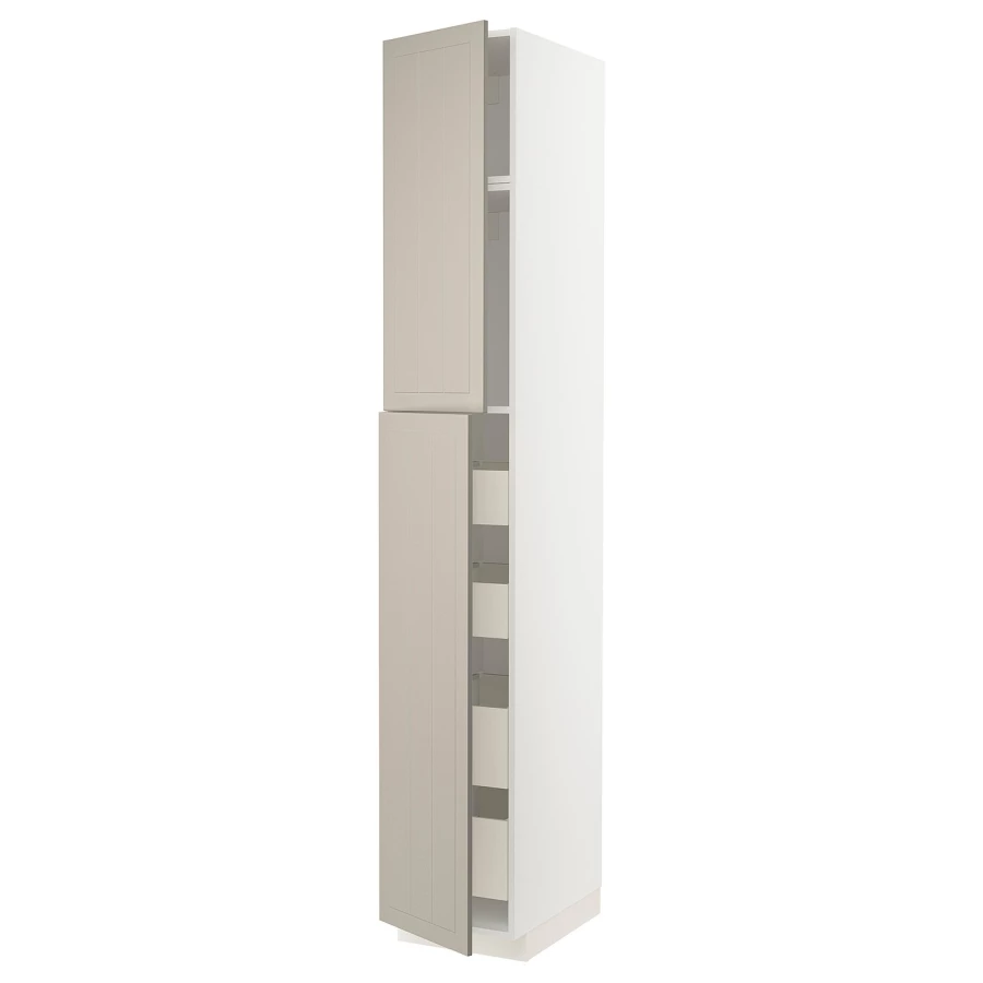 Высокий шкаф - IKEA METOD/MAXIMERA/МЕТОД/МАКСИМЕРА ИКЕА, 240х60х40 см, белый/темно-бежевый (изображение №1)