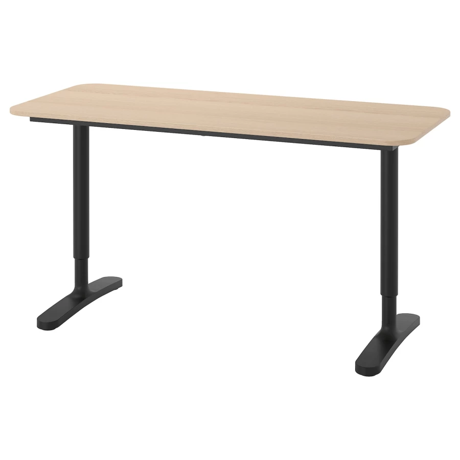 Письменный стол - IKEA BEKANT, 140х60х65-85 см, под беленый дуб/черный, БЕКАНТ ИКЕА (изображение №1)