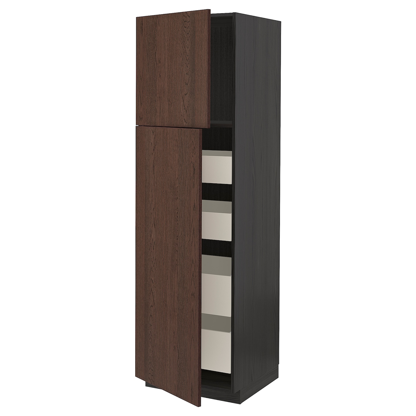 Высокий шкаф с ящиками - IKEA METOD/MAXIMERA/МЕТОД/МАКСИМЕРА ИКЕА, 200х60х60 см, черный/коричневый