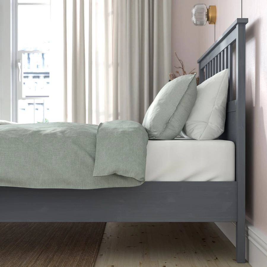 Каркас кровати - IKEA HEMNES, 200х160 см, жесткий матрас, серый, ХЕМНЕС ИКЕА (изображение №6)