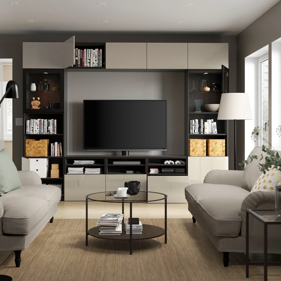 Комбинация для хранения ТВ - IKEA BESTÅ/BESTA, 231x42x300см, черный/светло-коричневый, БЕСТО ИКЕА (изображение №2)