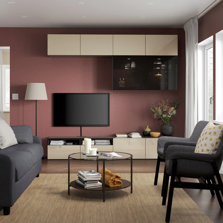 Комбинация для хранения ТВ - IKEA BESTÅ/BESTA, 231x42x240см, черный/светло-коричневый, БЕСТО ИКЕА (изображение №3)