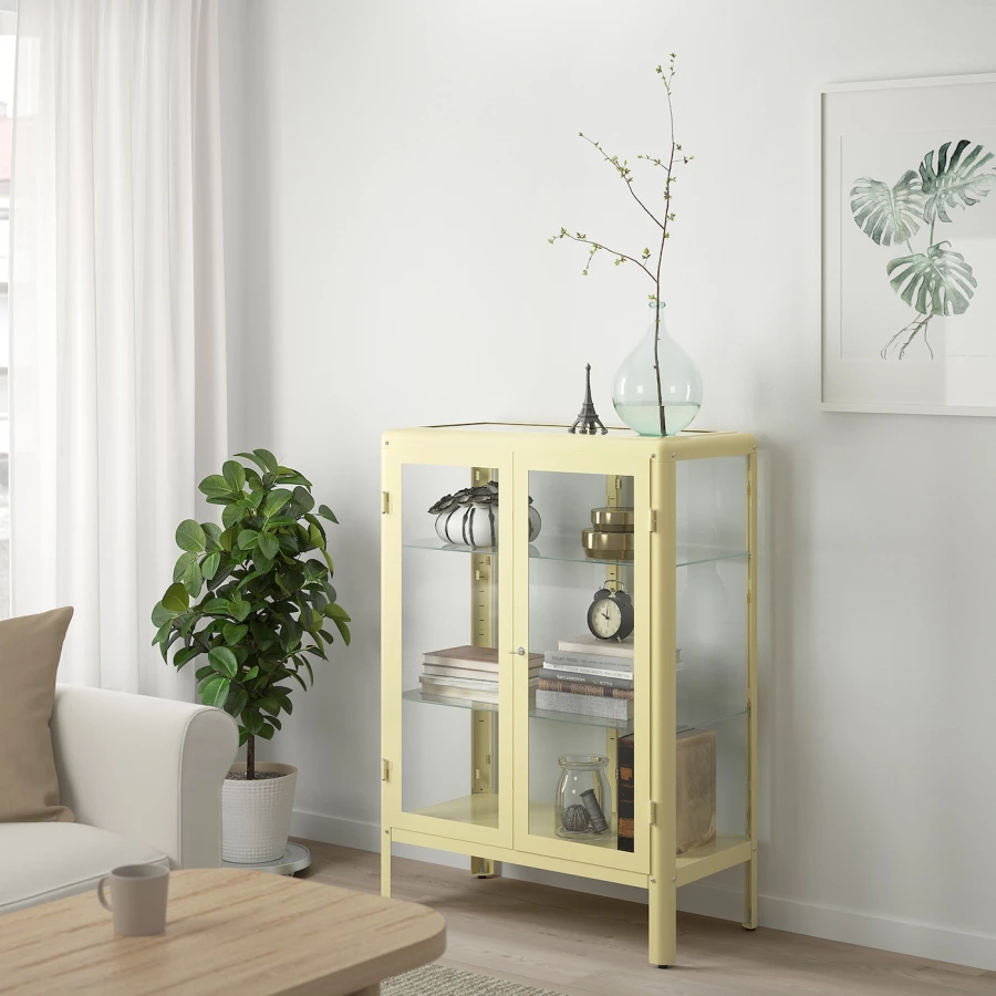Шкаф со стеклянной дверью - FABRIKÖR/FABRIKОR  IKEA/ ФАБРИКОР ИКЕА,81x113х42 см, прозрачный/ золотой (изображение №2)