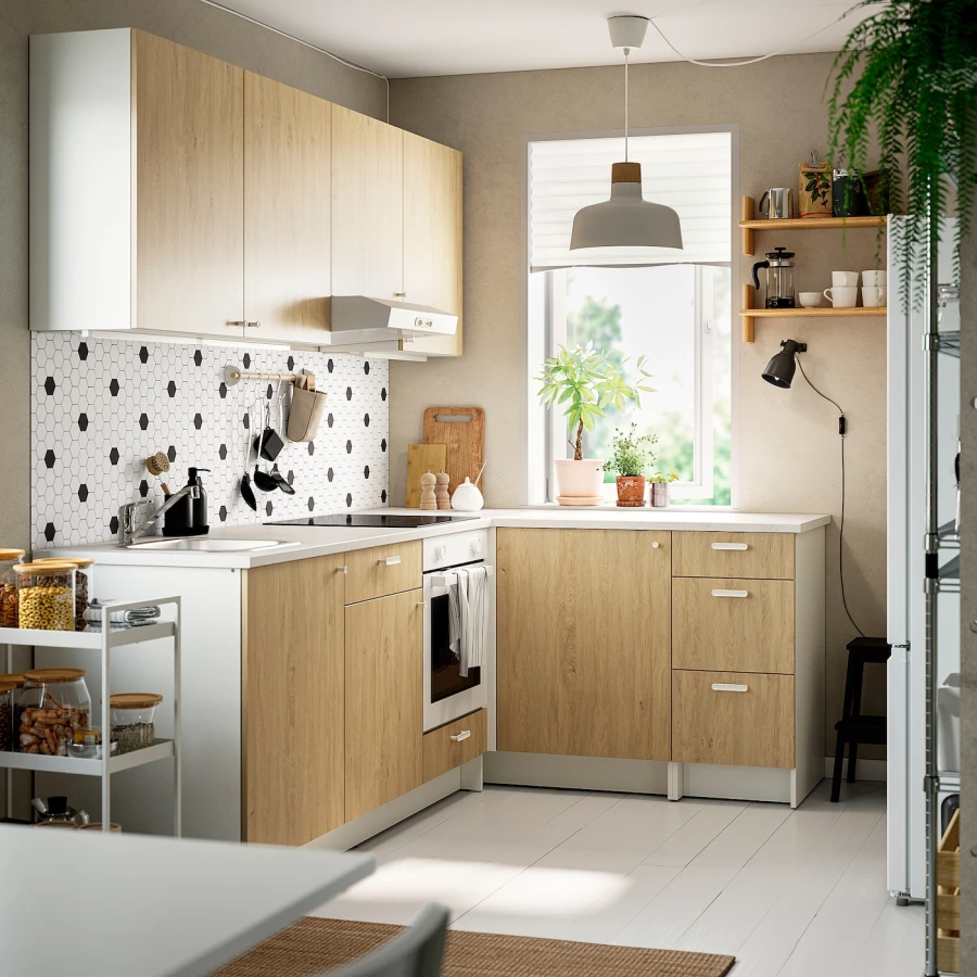 Комбинация кухонная угловая - KNOXHULT IKEA/ КНОКСХУЛЬТ ИКЕА, белый/под беленный дуб (изображение №2)