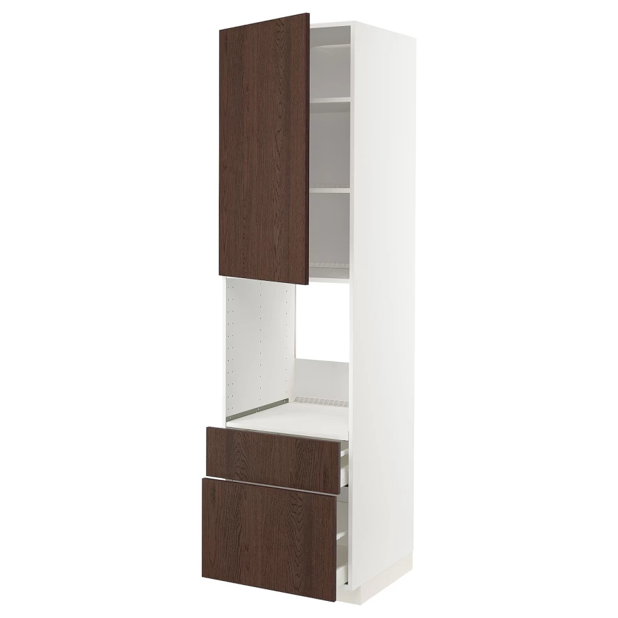 Высокий шкаф - IKEA METOD/MAXIMERA/МЕТОД/МАКСИМЕРА ИКЕА, 220х60х60 см, белый/коричневый (изображение №1)