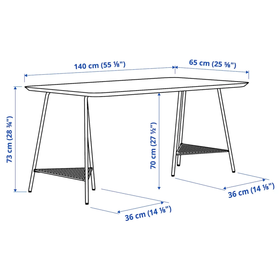 Письменный стол - IKEA ANFALLARE/TILLSLAG, 140х65 см, бамбук/белый, АНФАЛЛАРЕ/ТИЛЛЬСЛАГ ИКЕА (изображение №5)