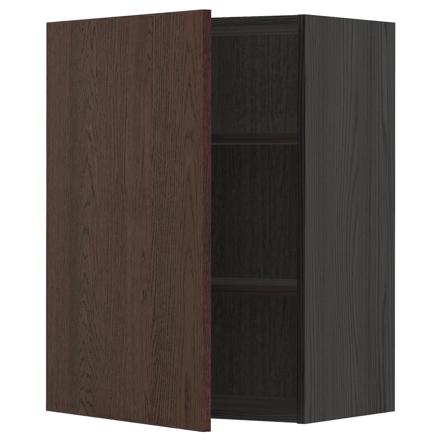 Навесной шкаф с полкой - METOD IKEA/ МЕТОД ИКЕА, 80х60 см, черный/коричневый (изображение №1)