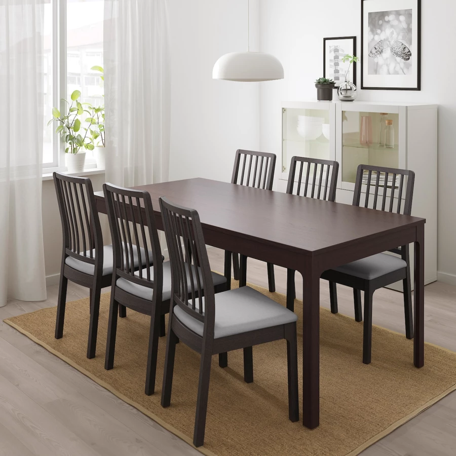 Стол и 6 стульев - IKEA EKEDALEN/ЭКЕДАЛЕН ИКЕА, 180х240х90 см, темно-коричневый/серый (изображение №2)