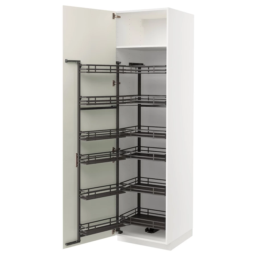 Высокий шкаф с выдвижной кладовой - IKEA METOD/МЕТОД ИКЕА, 60х60х220 см, белый/кремовый (изображение №1)