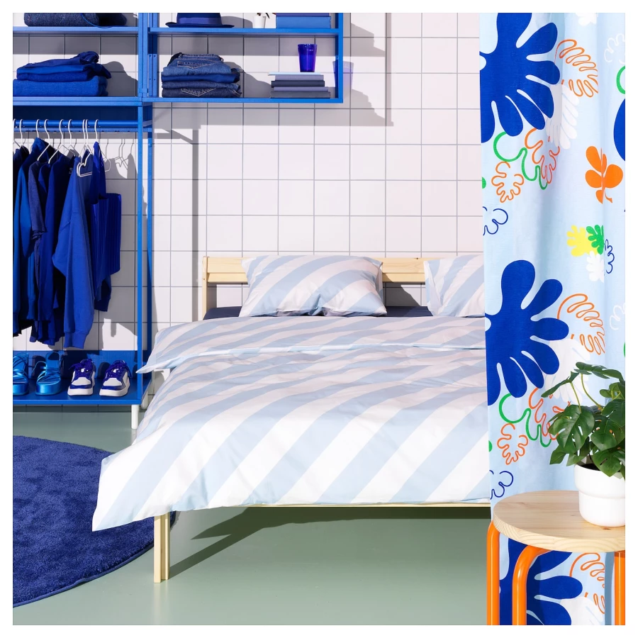 Пододеяльник и 2 наволочки - SLÖJSILJA / SLОJSILJA  IKEA/ СЛЁЙСИЛЬЯ ИКЕА, 200/50/60 см, белый/голубой (изображение №3)