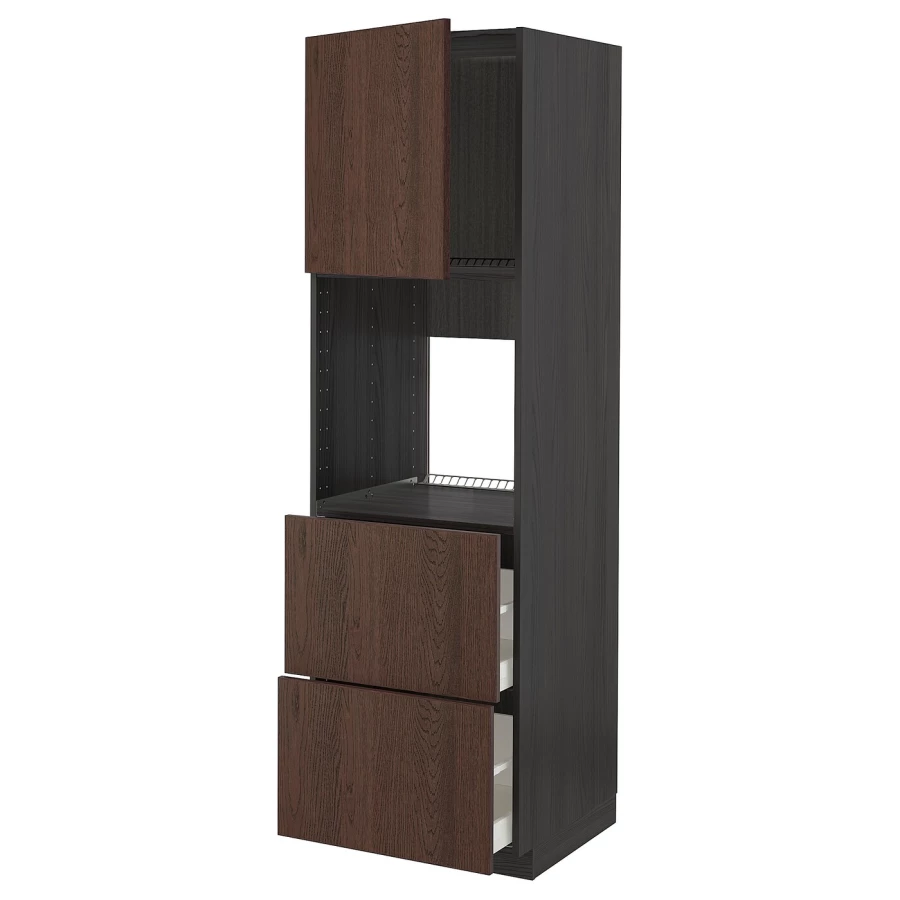 Высокий шкаф - IKEA METOD/MAXIMERA/МЕТОД/МАКСИМЕРА ИКЕА, 200х60х60 см, коричневый/черный (изображение №1)