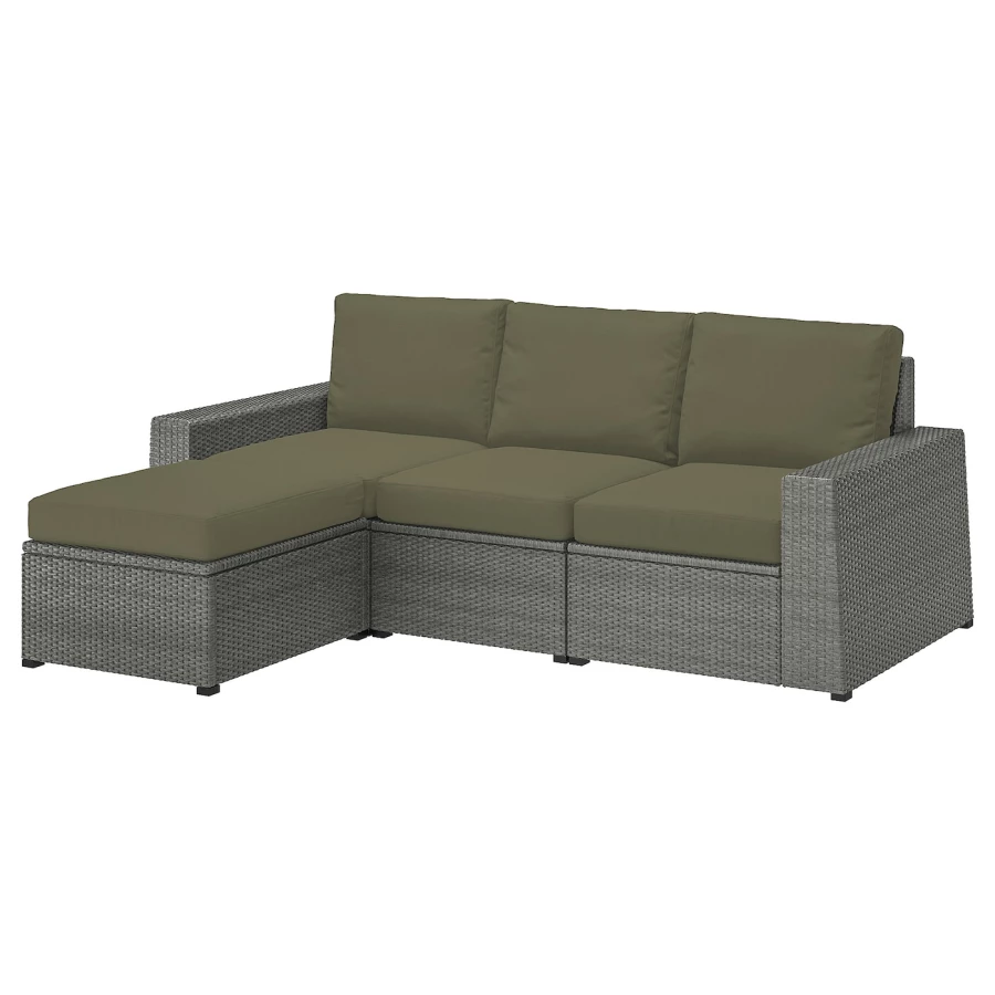3-местный модульный диван - IKEA SOLLERÖN/SOLLERON/СОЛЛЕРОН ИКЕА, 88х144х223 см, темно-зеленый/серый (изображение №1)