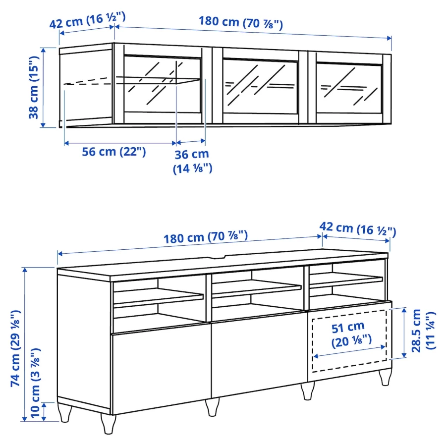 Шкаф для ТВ - IKEA BESTÅ/BESTA, 180x42x192 см, белый, Бесто ИКЕА (изображение №11)