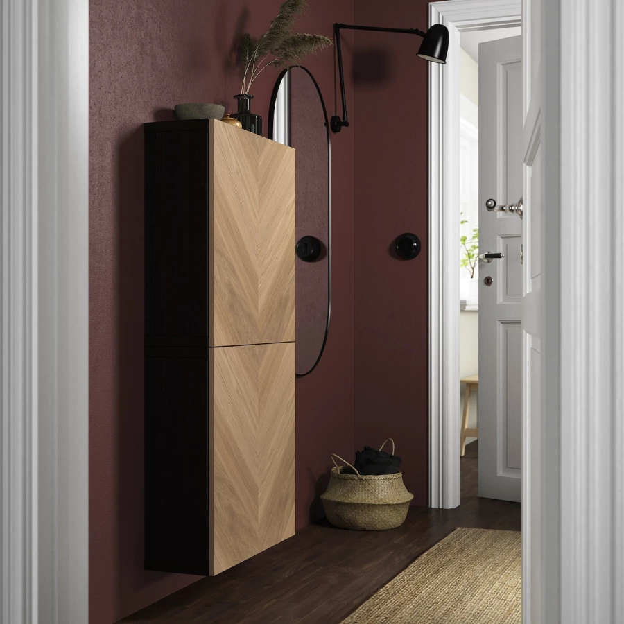 Навесной шкаф - IKEA BESTÅ/BESTA, 60x22x128 см, коричневый, БЕСТО ИКЕА (изображение №3)