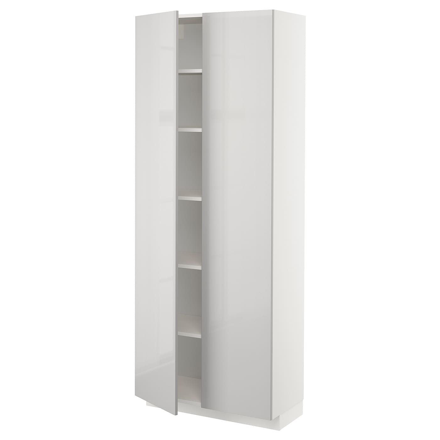 Высокий кухонный шкаф с полками - IKEA METOD/МЕТОД ИКЕА, 200х37х80 см, белый/светло-серый глянцевый