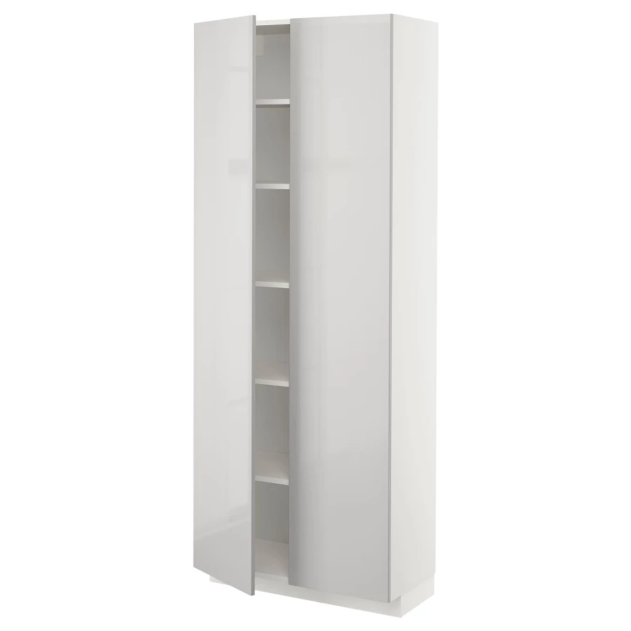Высокий кухонный шкаф с полками - IKEA METOD/МЕТОД ИКЕА, 200х37х80 см, белый/светло-серый глянцевый (изображение №1)