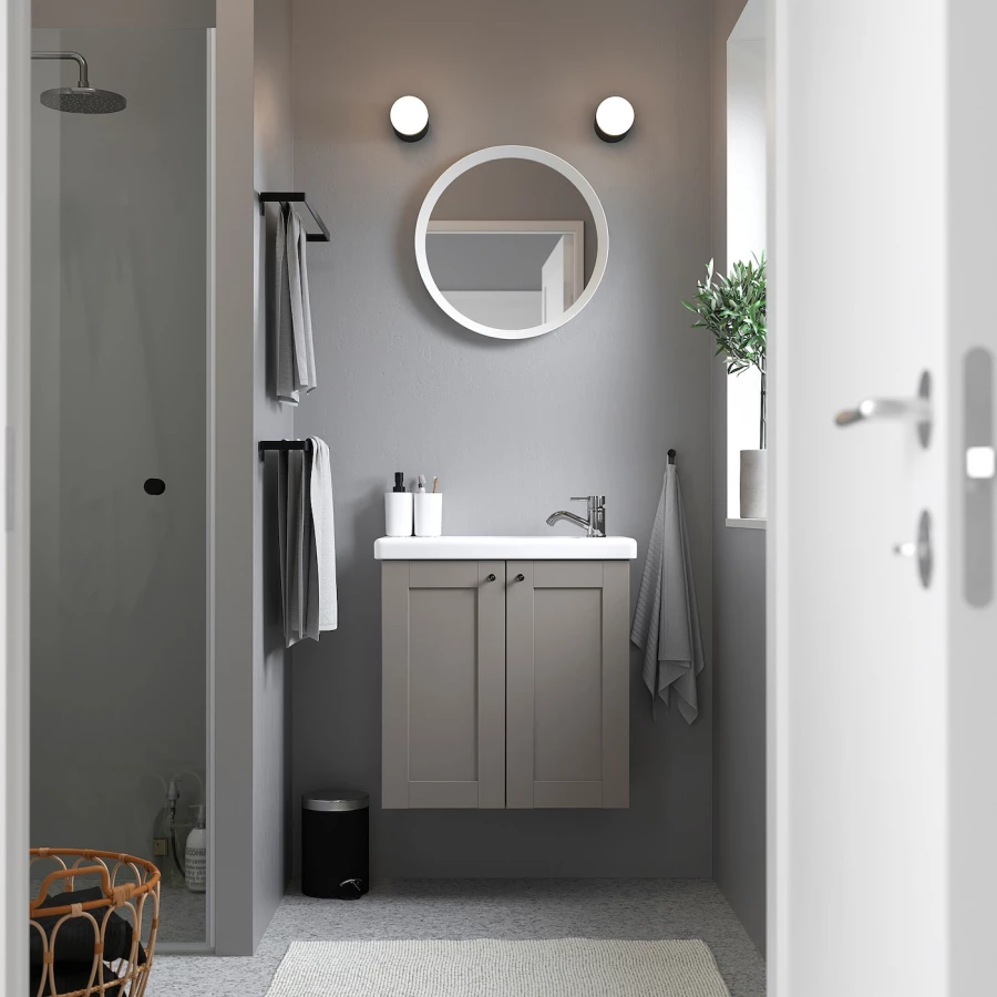 Тумба для ванной - ENHET / TVÄLLEN  /TVАLLEN  IKEA/ ЭНХЕТ / ТВЭЛЛЕН ИКЕА,  64х33х65 см , белый/серый (изображение №2)
