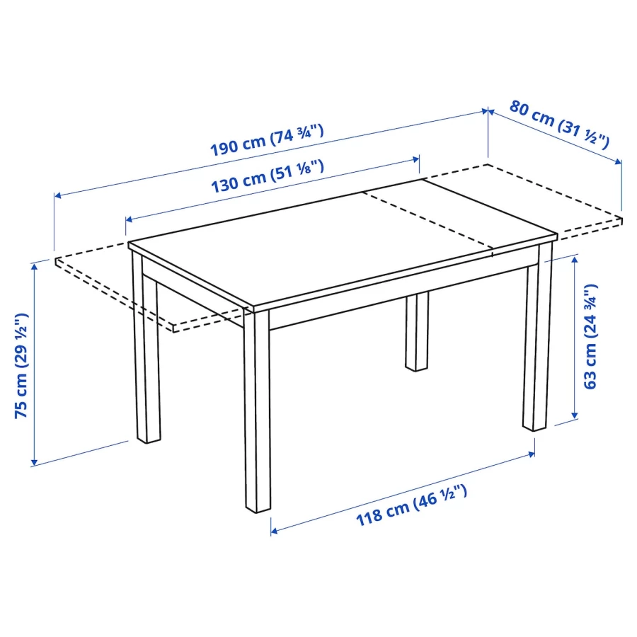 Раздвижной обеденный стол - IKEA LANEBERG, 190/130х80х75 см, ЛАНЕБЕРГ ИКЕА, белый (изображение №5)