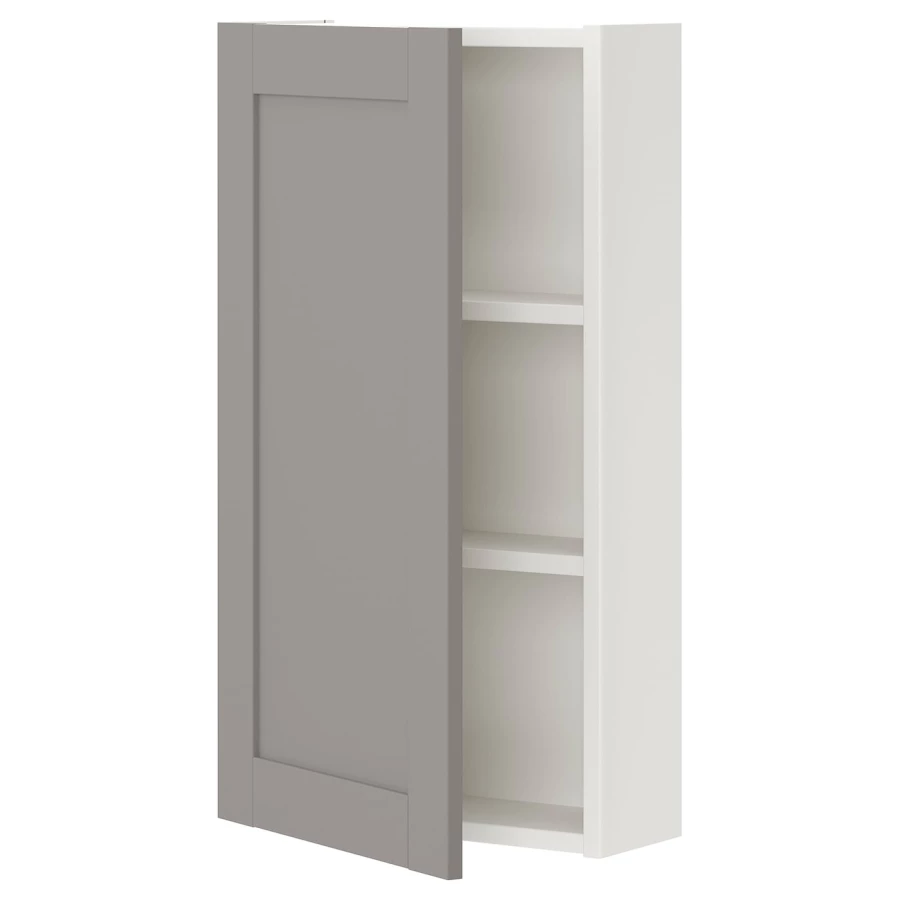 Настенный шкаф для ванной комнаты - ENHET IKEA/ ЭНХЕТ ИКЕА, 40x15x75 см, серый/белый (изображение №1)