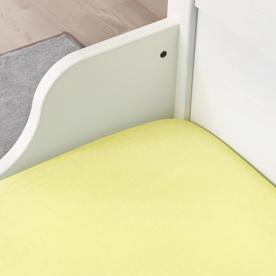 Простыня детская натяжная - LEN IKEA/ ЛЕН ИКЕА, 80х130 см, желтый (изображение №3)