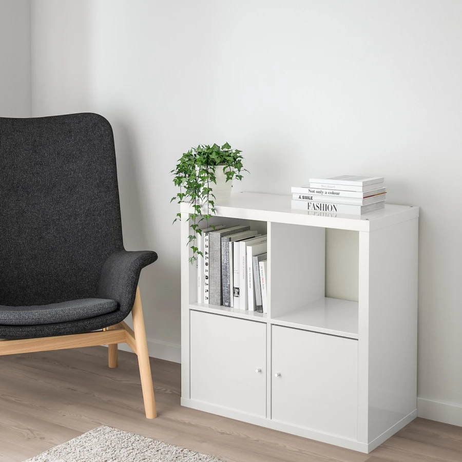 Стеллаж 4 ячейки с дверцами - IKEA KALLAX, 77х77 см, белый, КАЛЛАКС ИКЕА (изображение №2)