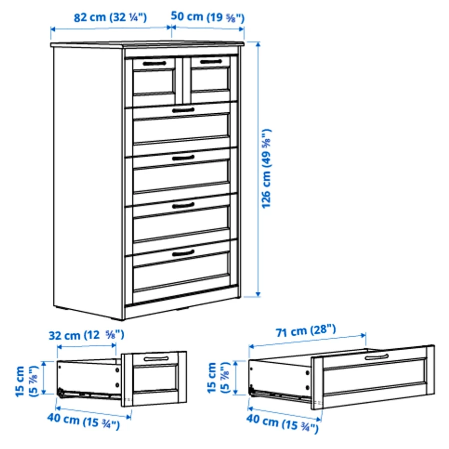Комод с 6 ящиками - IKEA SONGESAND/СОНГЕСАНД ИКЕА, 50х82х126 см, белый (изображение №6)