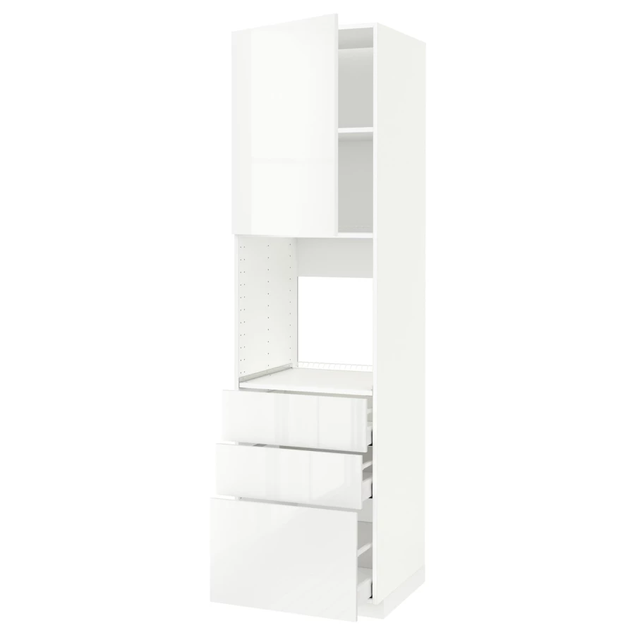 Высокий шкаф с ящиками - IKEA METOD/MAXIMERA/МЕТОД/МАКСИМЕРА ИКЕА, 220х60х60 см, белый глянцевый (изображение №1)