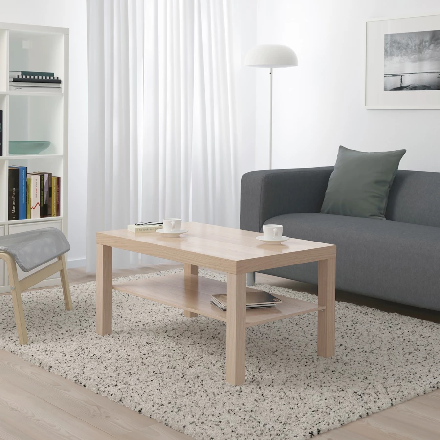 Журнальный стол - IKEA LACK/ИКЕА ЛАКК, 90х55х45 см, под беленый дуб (изображение №2)