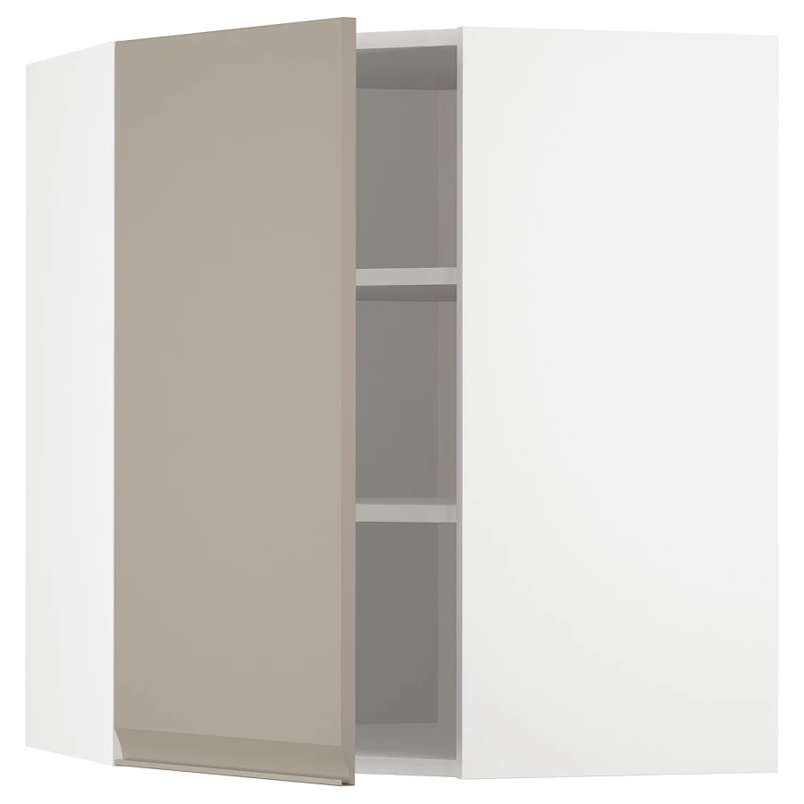 Угловой навесной шкаф с полками - METOD  IKEA/  МЕТОД ИКЕА, 80х68 см, белый/светло-коричневый (изображение №1)