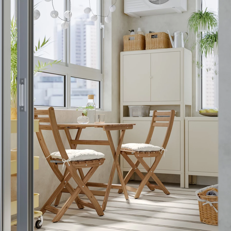 Садовый стол и 2 стула - ASKHOLMEN IKEA/ АСКХОЛЬМЕН ИКЕА,  62х60 см, коричневый (изображение №2)
