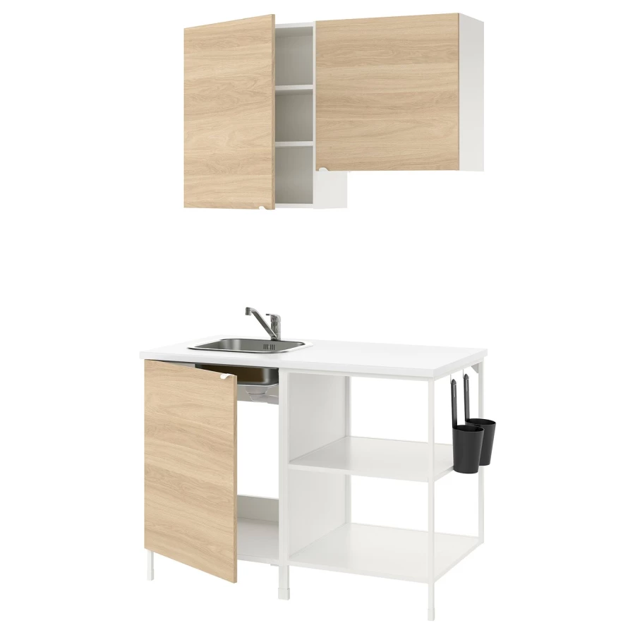 Кухонная комбинация для хранения вещей - ENHET  IKEA/ ЭНХЕТ ИКЕА, 123х63,5х222 см, белый/бежевый (изображение №1)