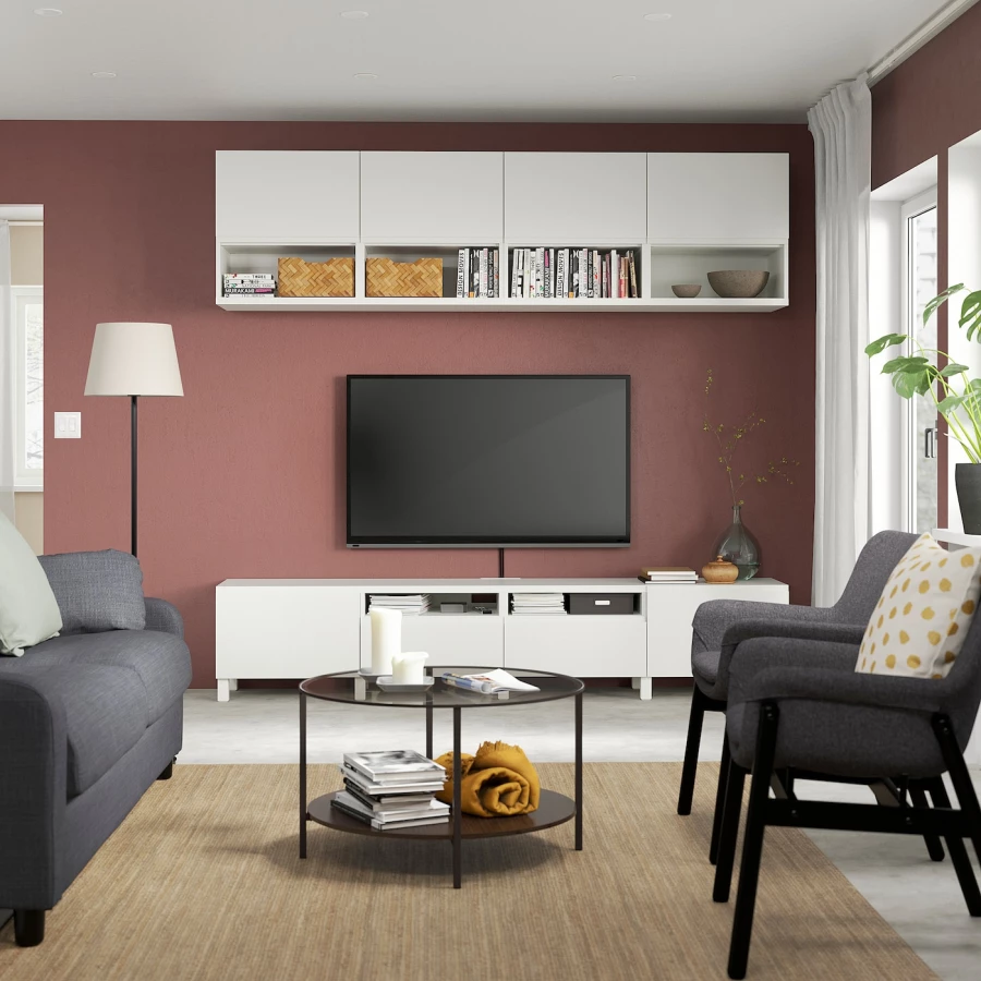 Комплект мебели д/гостиной  - IKEA BESTÅ/BESTA, 230x42x240см, белый, БЕСТО ИКЕА (изображение №3)
