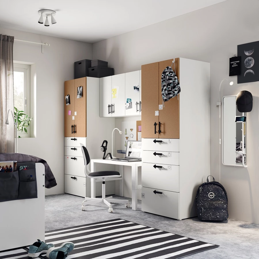 Детская гардеробная комбинация - IKEA PLATSA SMÅSTAD/SMASTAD, 181x57x240см, белый/коричневый, ПЛАТСА СМОСТАД ИКЕА (изображение №2)