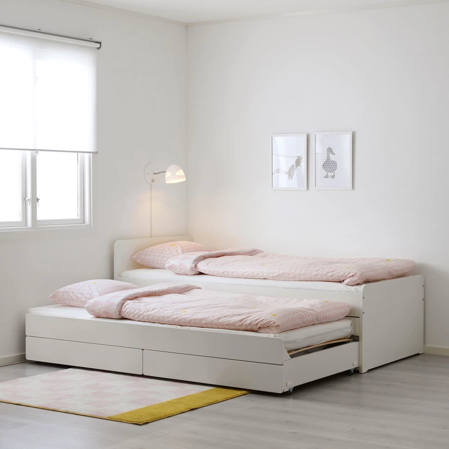 Кровать одноярусная - IKEA SLÄKT/LURÖY/ SLАKT/LURОY/СЛЭКТ/ЛУРОЙ ИКЕА  , 90x200 см, белый (изображение №2)
