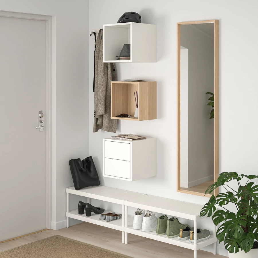 Комбинация навесных шкафов - IKEA EKET, 105x35x70 см, беленый дуб/белый, ЭКЕТ ИКЕА (изображение №2)