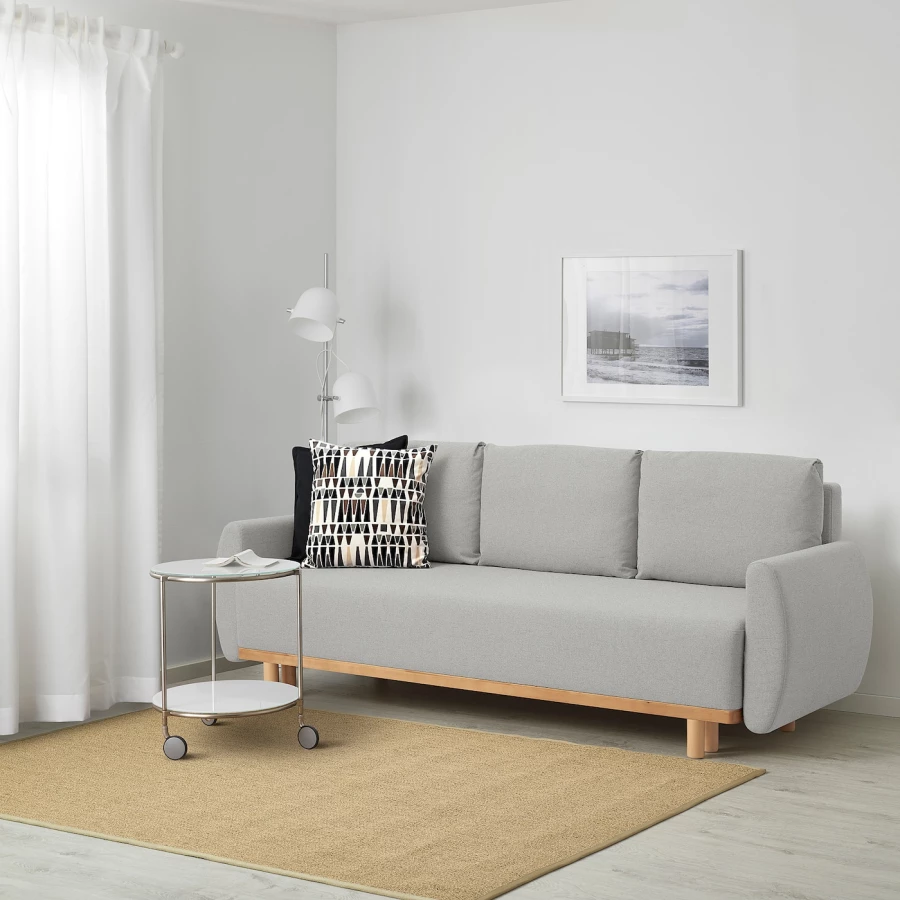3-местный диван-кровать - IKEA GRUNNARP, 92x232см, светло-серый, ГРУННАРП ИКЕА (изображение №3)