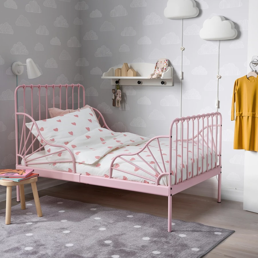 Кровать одноярусная - IKEA MINNEN/LURÖY, 80x200 см, розовый, ИКЕА (изображение №2)
