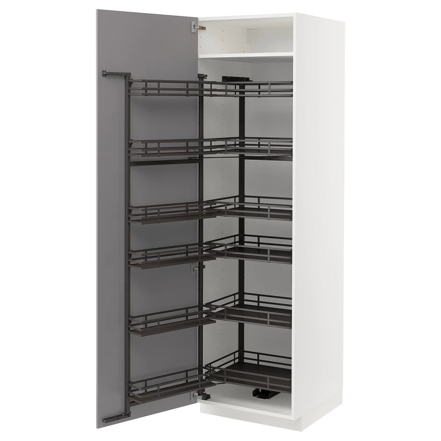 Высокий шкаф с выдвижной кладовой - IKEA METOD/МЕТОД ИКЕА, 60х60х200 см, белый/серый (изображение №2)