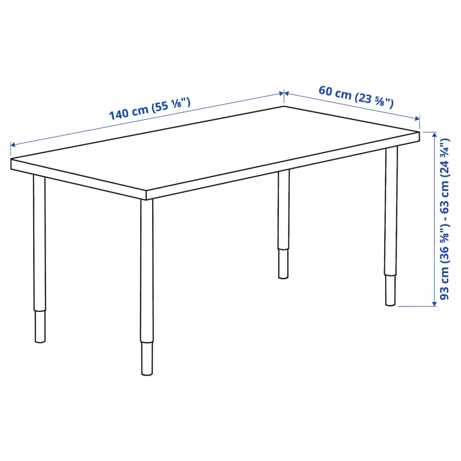 Рабочий стол - IKEA MÅLSKYTT/MALSKYTT/OLOV , 140х60 см, береза/белый, МОЛСКЮТТ/ОЛОВ ИКЕА (изображение №6)