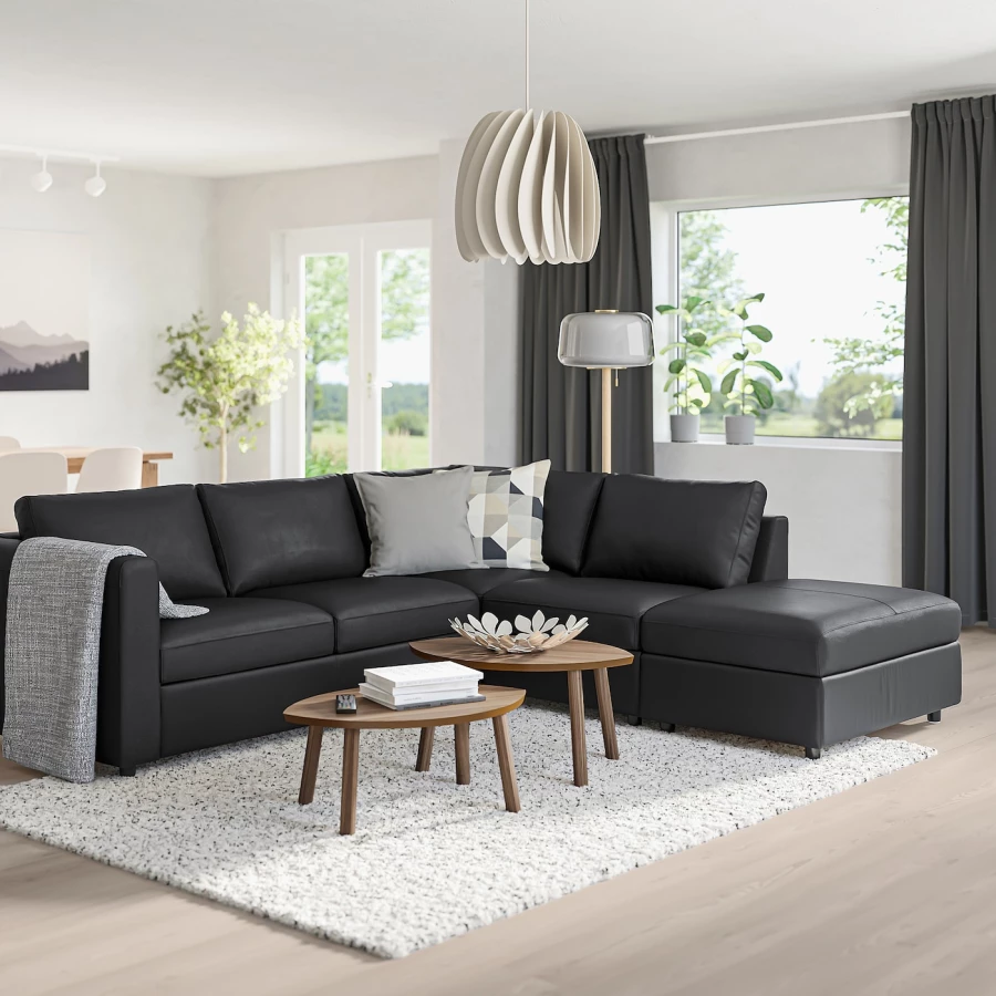 4-местный угловой диван- IKEA VIMLE, 249/235х98х80 см, черный, кожа, ВИМЛЕ ИКЕА (изображение №2)